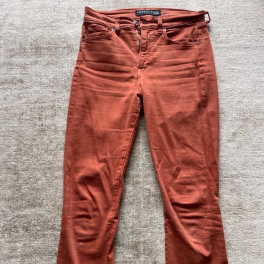 Veronica Beard Carly Kick Flare High Rise Jeans in Rust